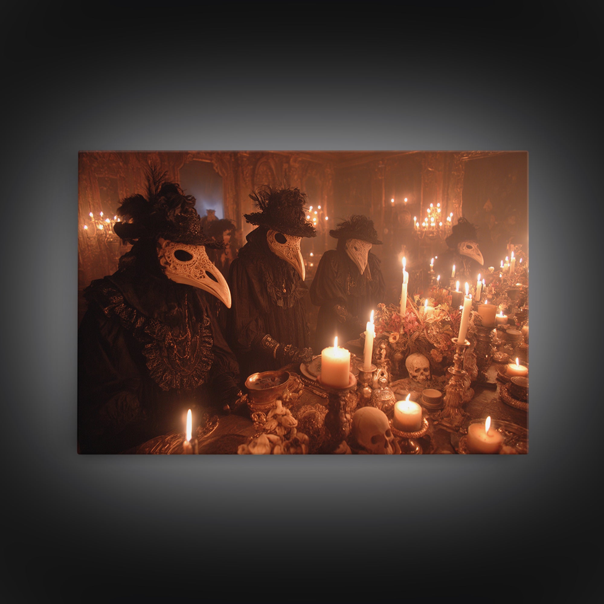 The Raven-Masked Ballroom - Occult Still Life, Macabre Halloween Art, Landscape Wall Art, Framed Canvas Print, Halloween Home Decor