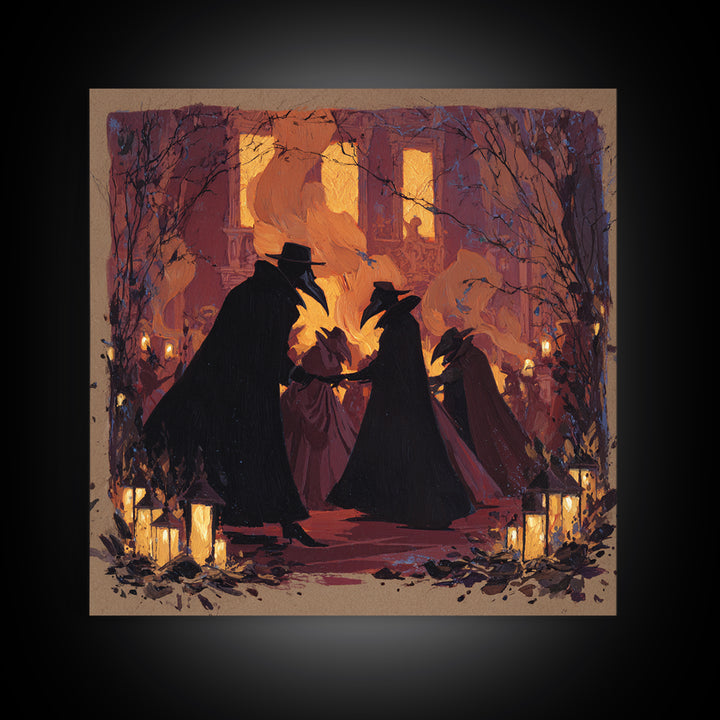 The Raven-Masked Ballroom - Procession Scene, Spooky Wall Decor, Square Wall Art, Framed Canvas Print, Halloween Home Decor, Gothic Wall Art