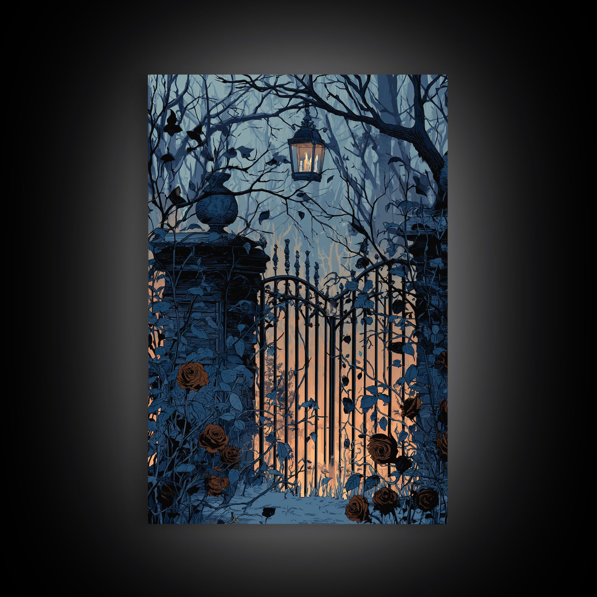 The Black Rose Cemetery Gate - Icon Portrait, Gothic Home Decor, Vertical Wall Art, Canvas Print, Halloween Home Decor, Gothic Wall Art