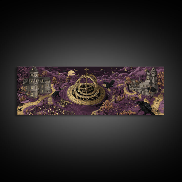 The Cursed Astrolabe - Environmental Panorama, Occult Wall Decor, Extra Wide Wall Art, Canvas Print, Halloween Home Decor, Gothic Wall Art