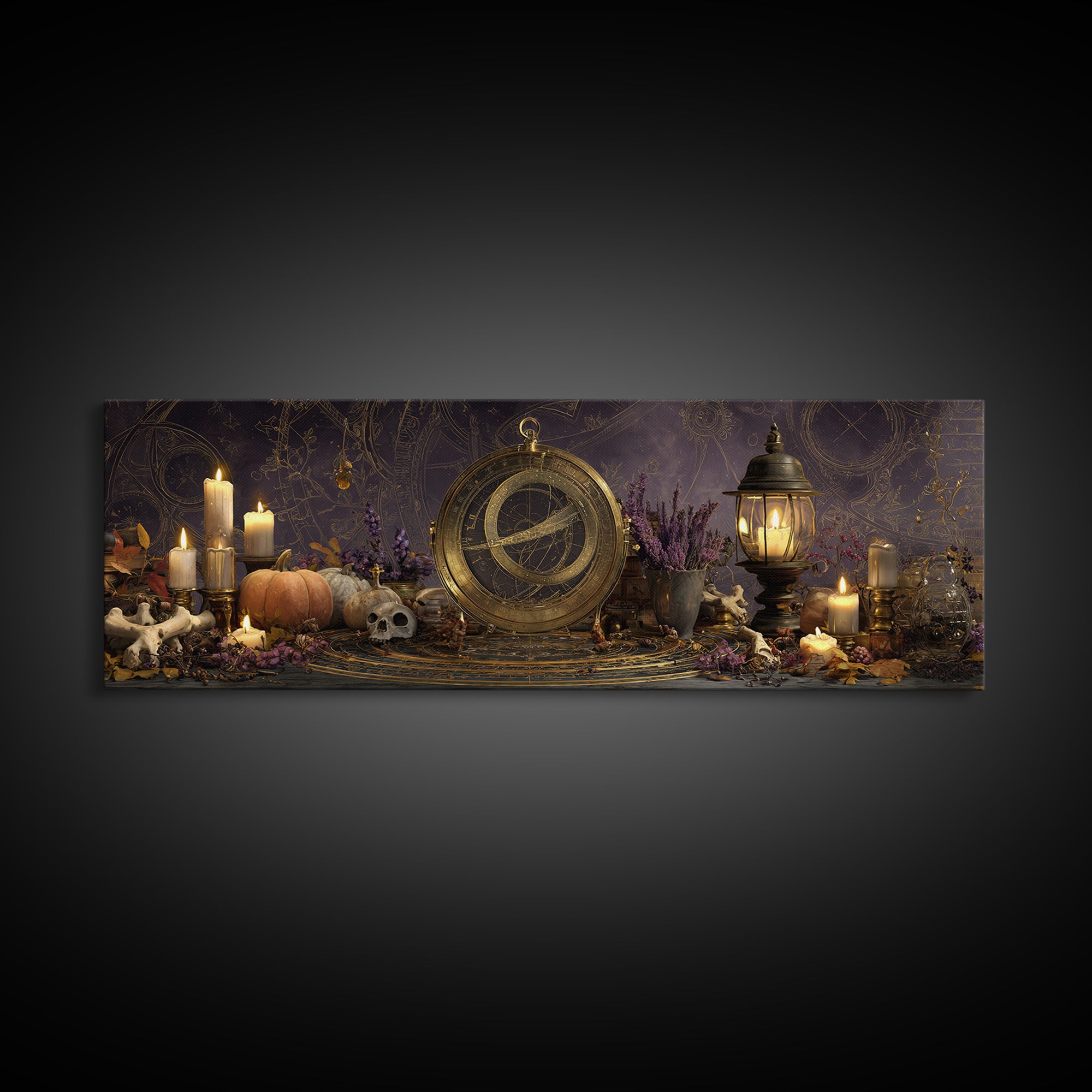 The Cursed Astrolabe - Occult Still Life, Halloween Wall Art, Extra Wide Wall Art, Framed Canvas Print, Halloween Home Decor