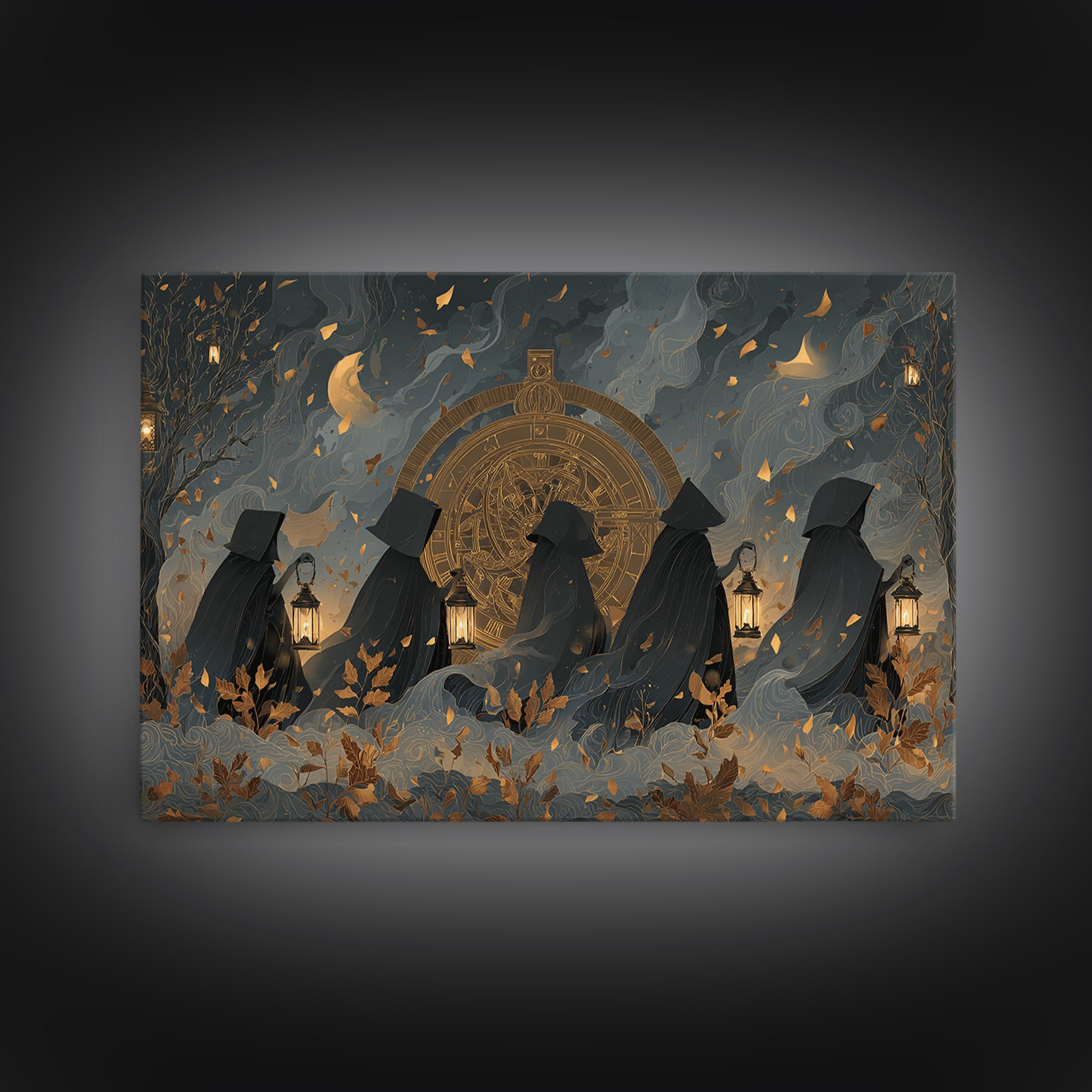 The Cursed Astrolabe - Procession Scene, Macabre Halloween Art, Landscape Wall Art, Framed Canvas Print, Halloween Home Decor