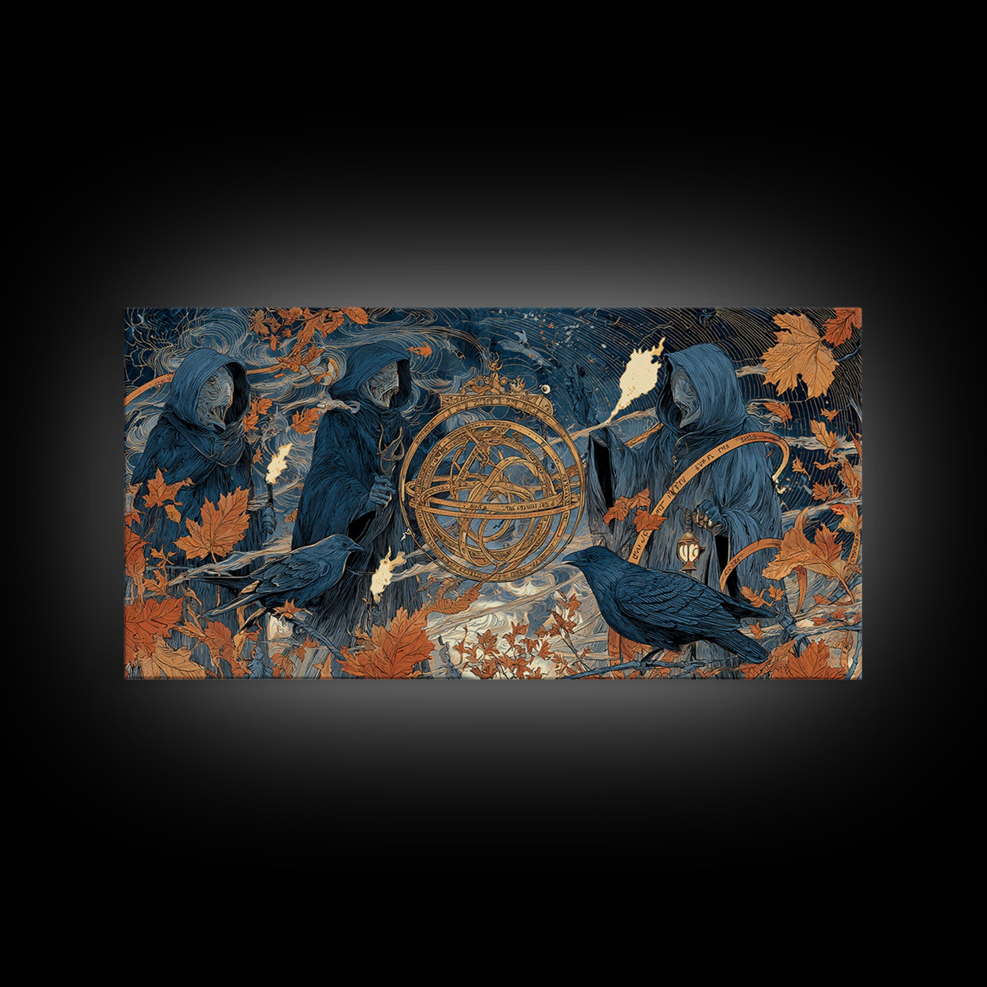 The Cursed Astrolabe - Procession Scene, Gothic Home Decor, Wide Panoramic Art, Canvas Print, Halloween Home Decor, Gothic Wall Art