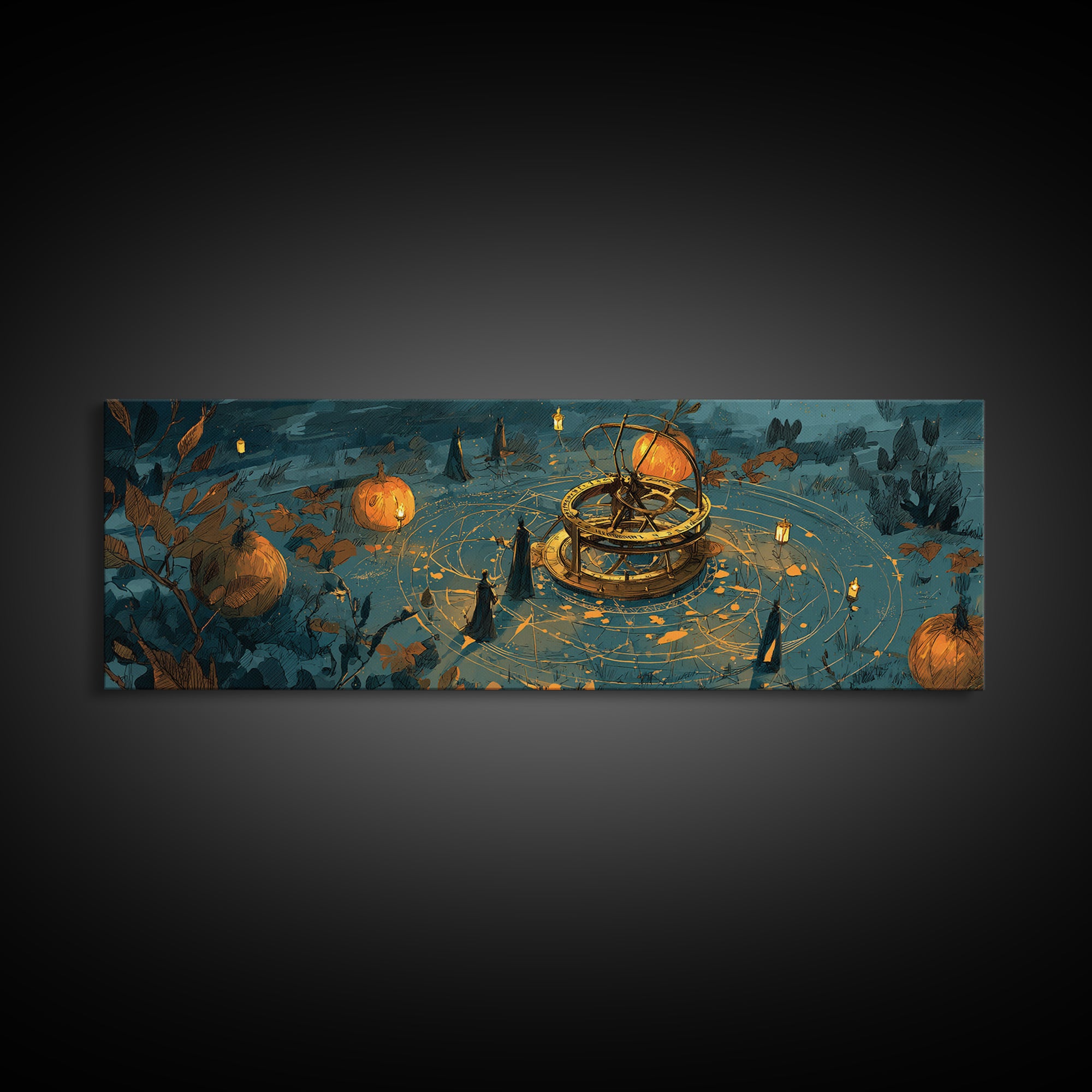 The Cursed Astrolabe - Procession Scene, Occult Wall Decor, Extra Wide Wall Art, Canvas Print, Halloween Home Decor, Gothic Wall Art