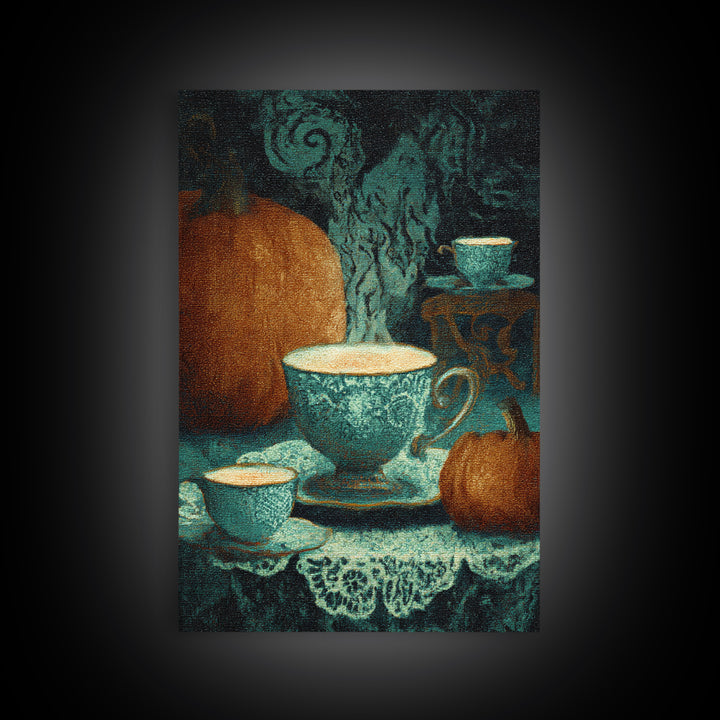 The Haunted Teacup Seance - Icon Portrait, Spooky Wall Decor, Vertical Wall Art, Framed Canvas Print, Halloween Home Decor, Gothic Wall Art