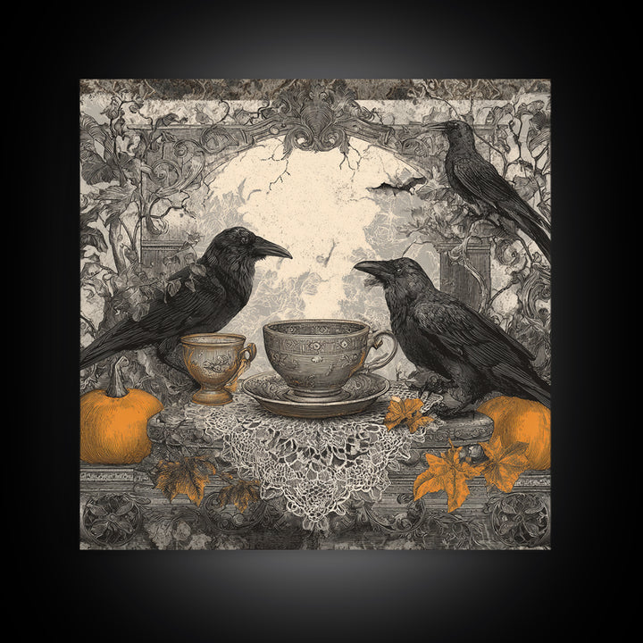 The Haunted Teacup Seance - Icon Portrait, Halloween Wall Art, Square Wall Art, Framed Canvas Print, Halloween Home Decor, Gothic Wall Art