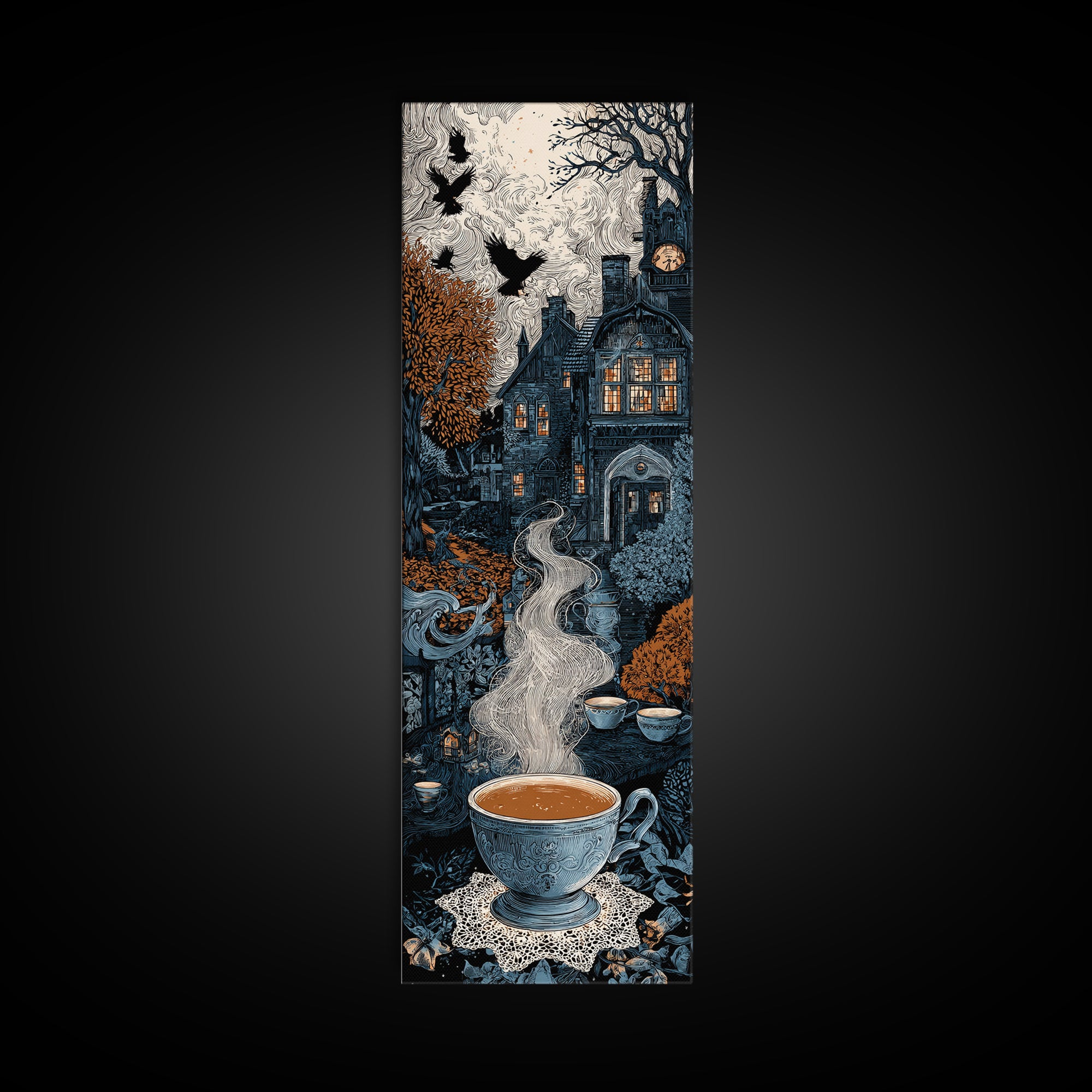 The Haunted Teacup Seance - Icon Portrait, Dark Fantasy Wall Art, Tall Narrow Wall Art, Canvas Print, Halloween Home Decor, Gothic Wall Art