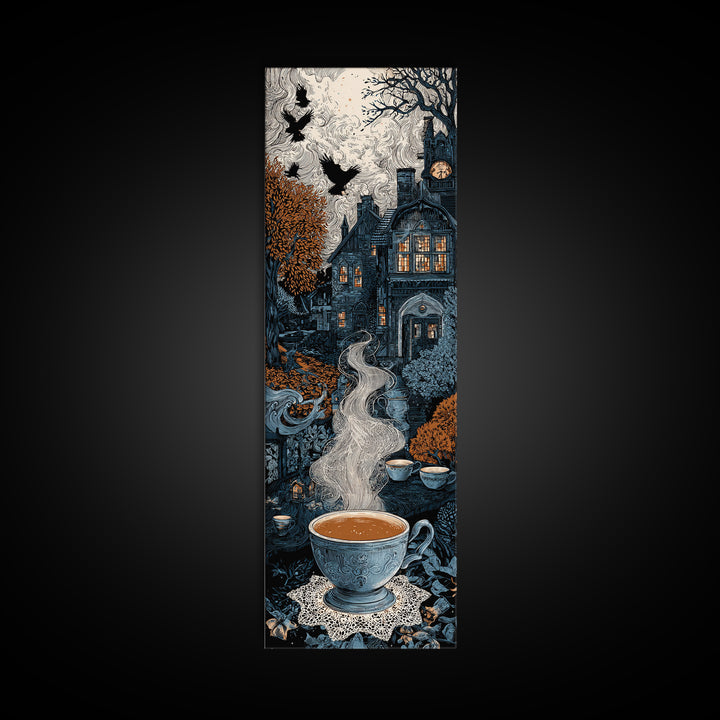 The Haunted Teacup Seance - Icon Portrait, Dark Fantasy Wall Art, Tall Narrow Wall Art, Canvas Print, Halloween Home Decor, Gothic Wall Art