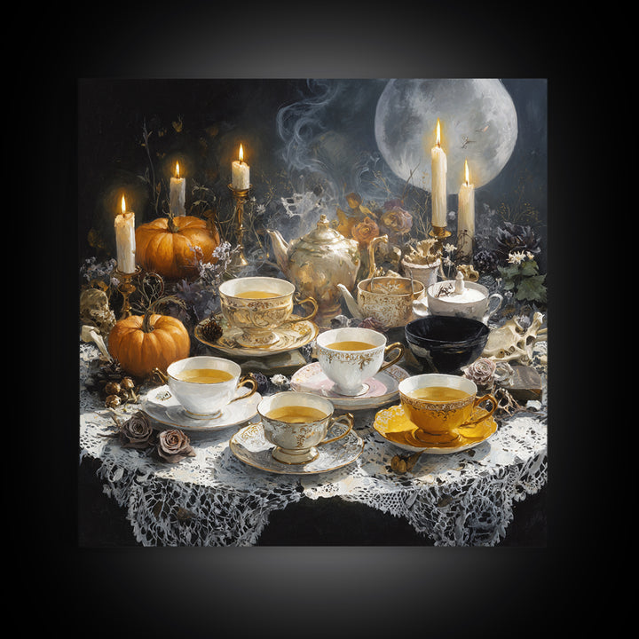 The Haunted Teacup Seance - Occult Still Life, Gothic Home Decor, Square Wall Art, Canvas Print, Halloween Home Decor, Gothic Wall Art
