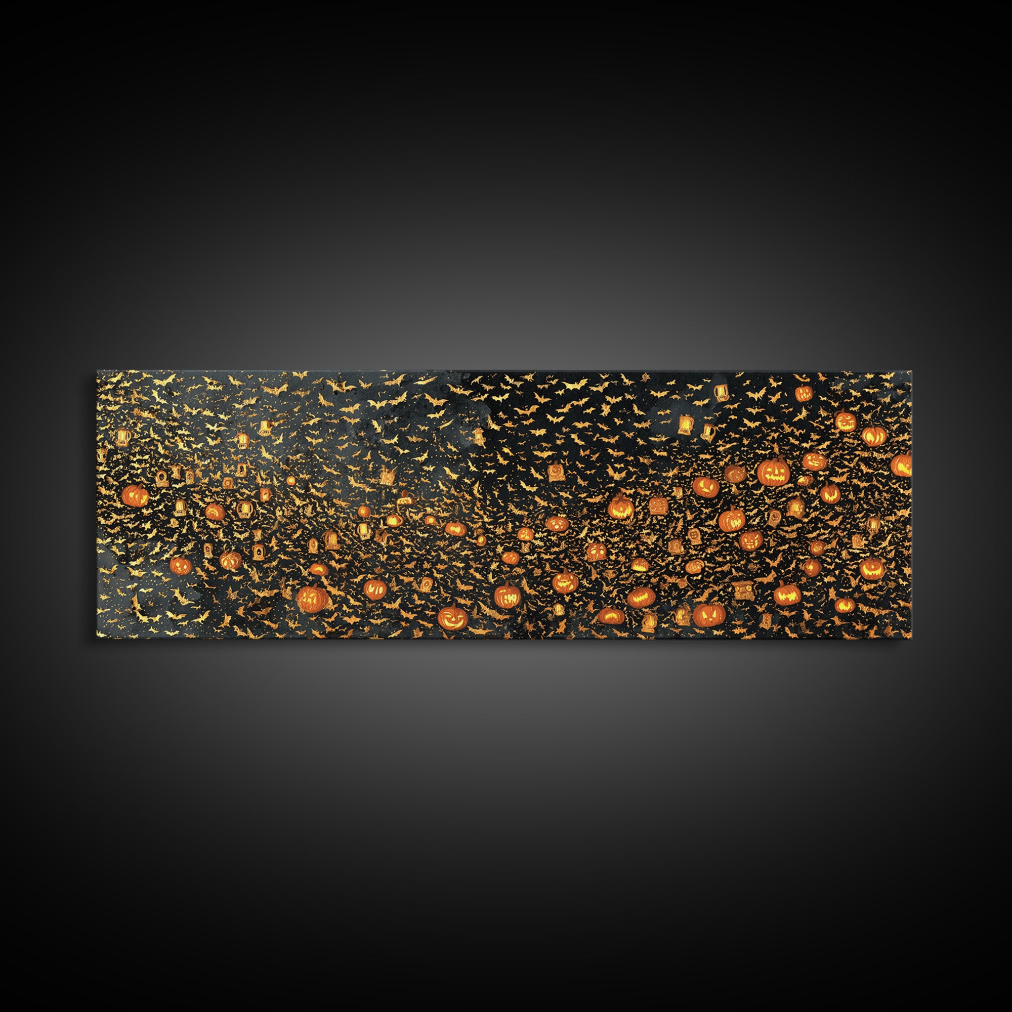 The Golden Bat Swarm - Procession Scene, Gothic Home Decor, Extra Wide Wall Art, Canvas Print, Halloween Home Decor, Gothic Wall Art