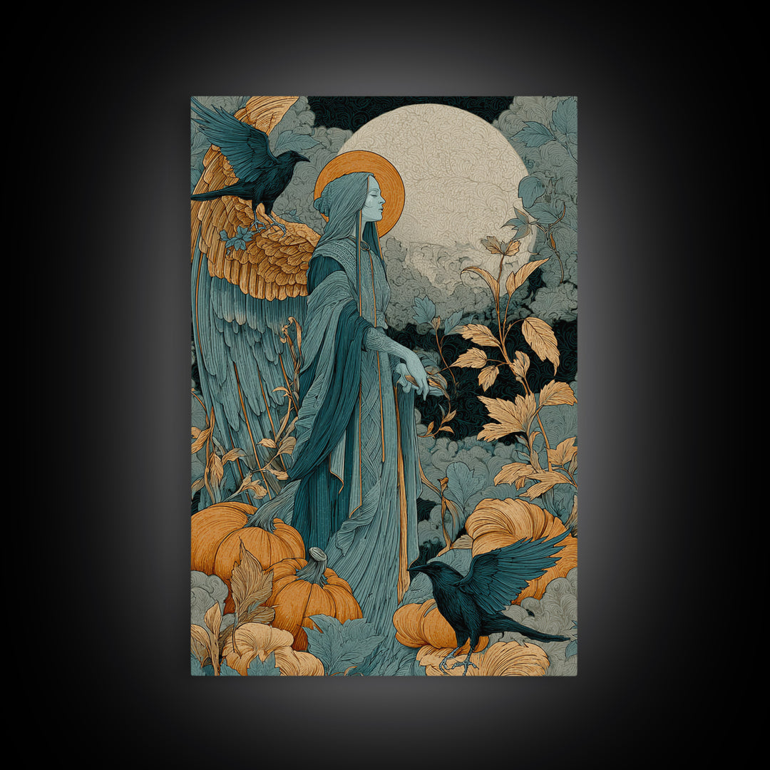 The Pumpkin-Winged Angel - Icon Portrait, Dark Fantasy Wall Art, Vertical Wall Art, Canvas Print, Halloween Home Decor, Gothic Wall Art