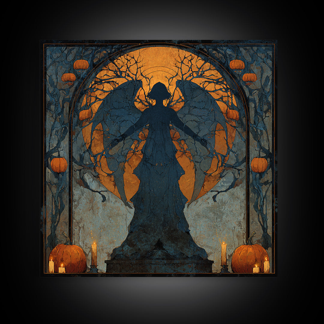 The Pumpkin-Winged Angel - Icon Portrait, Dark Fantasy Wall Art, Square Wall Art, Canvas Print, Halloween Home Decor, Gothic Wall Art