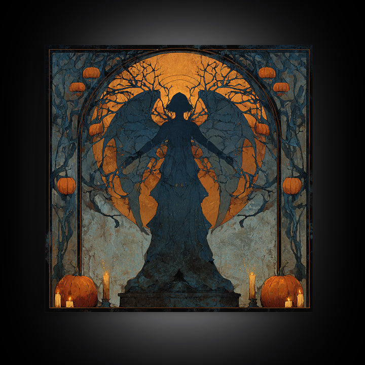 The Pumpkin-Winged Angel - Icon Portrait, Dark Fantasy Wall Art, Square Wall Art, Canvas Print, Halloween Home Decor, Gothic Wall Art