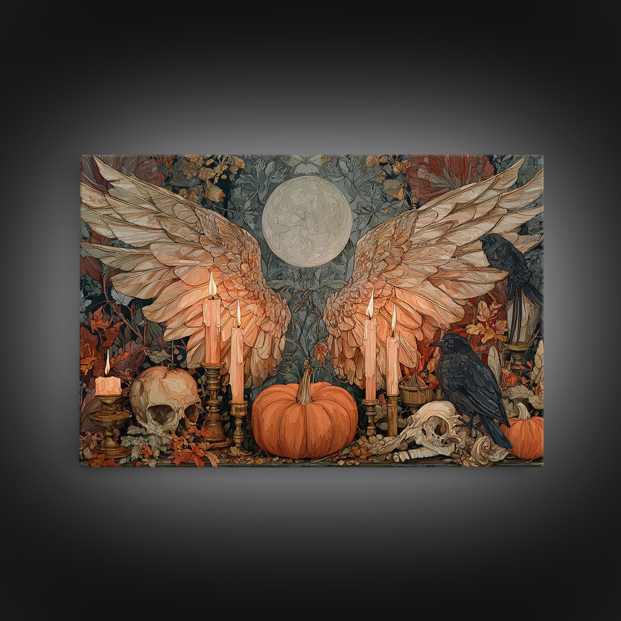 The Pumpkin-Winged Angel - Occult Still Life, Occult Wall Decor, Landscape Wall Art, Canvas Print, Halloween Home Decor, Gothic Wall Art