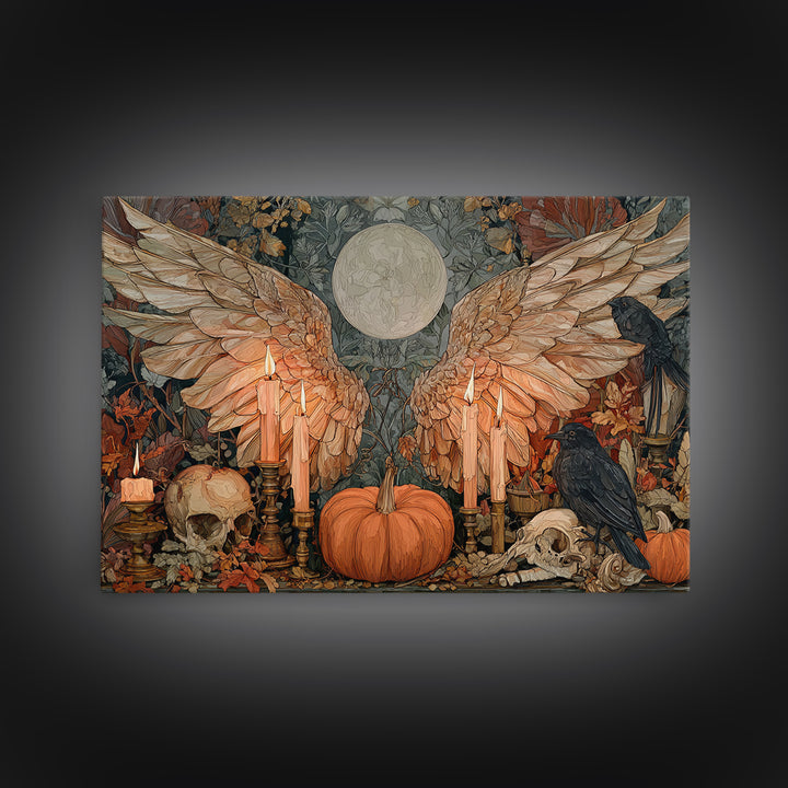 The Pumpkin-Winged Angel - Occult Still Life, Occult Wall Decor, Landscape Wall Art, Canvas Print, Halloween Home Decor, Gothic Wall Art