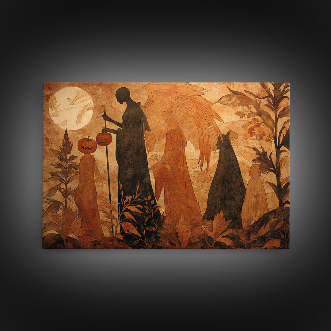 The Pumpkin-Winged Angel - Procession Scene, Occult Wall Decor, Landscape Wall Art, Canvas Print, Halloween Home Decor, Gothic Wall Art