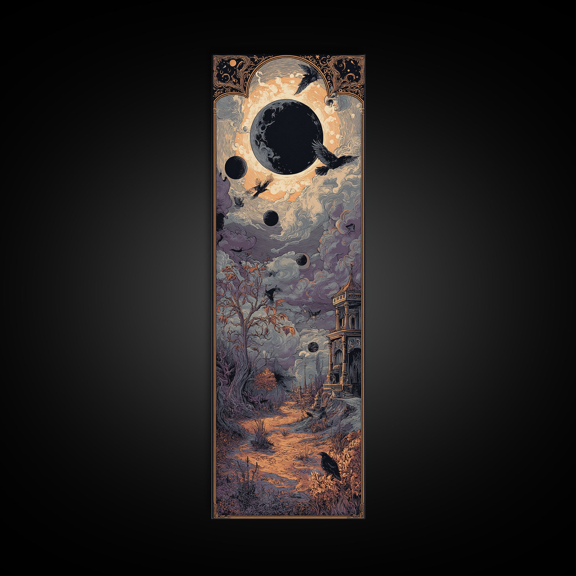 The Witch Astronomical Cabinet - Environmental Panorama, Macabre Halloween Art, Tall Narrow Wall Art, Framed Canvas Print, Gothic Wall Art
