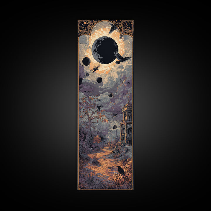 The Witch Astronomical Cabinet - Environmental Panorama, Macabre Halloween Art, Tall Narrow Wall Art, Framed Canvas Print, Gothic Wall Art