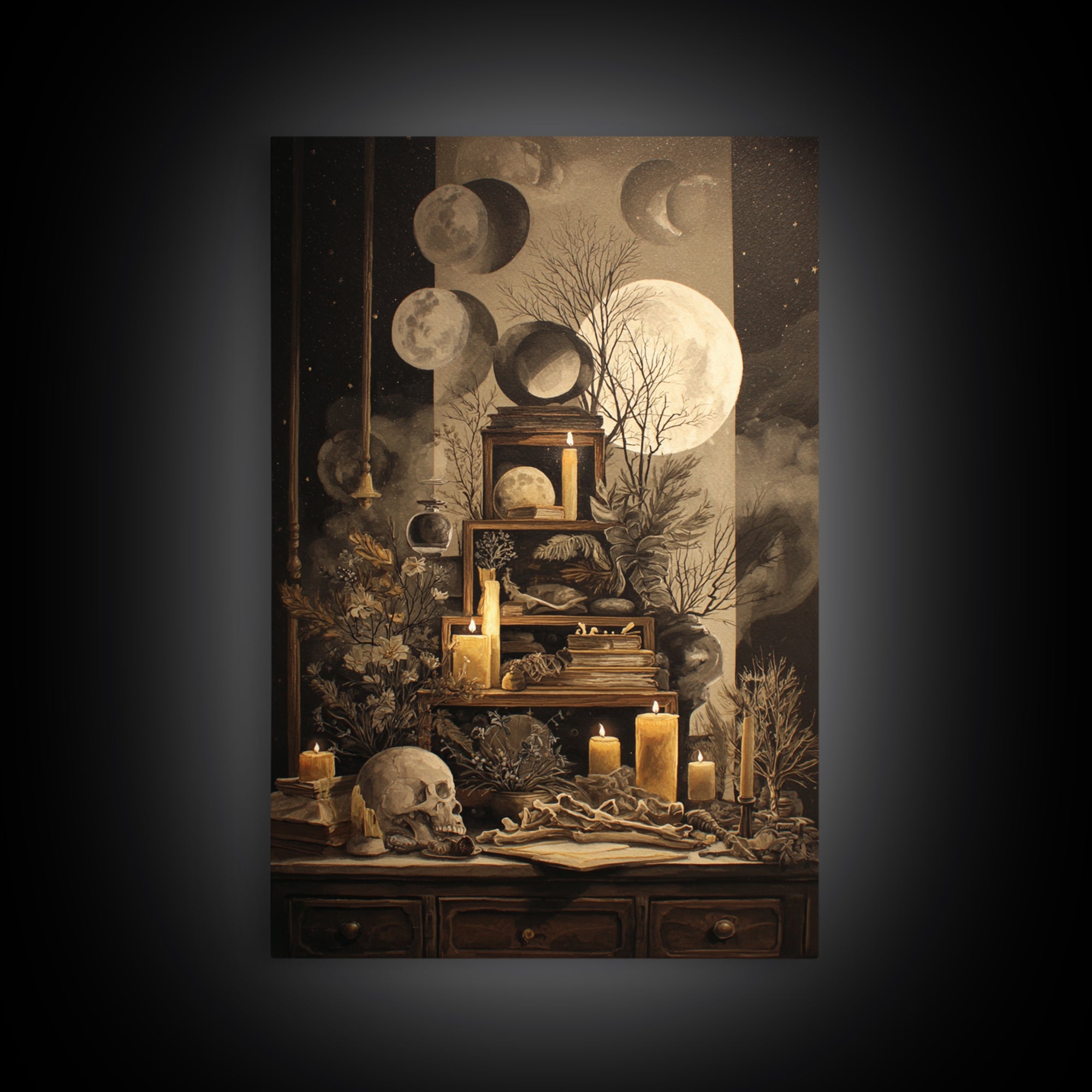 The Witch Astronomical Cabinet - Occult Still Life, Gothic Home Decor, Vertical Wall Art, Canvas Print, Halloween Home Decor