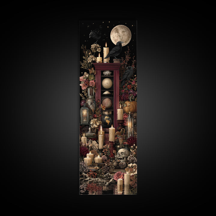 The Witch Astronomical Cabinet - Occult Still Life, Spooky Wall Decor, Tall Narrow Wall Art, Framed Canvas Print, Halloween Home Decor