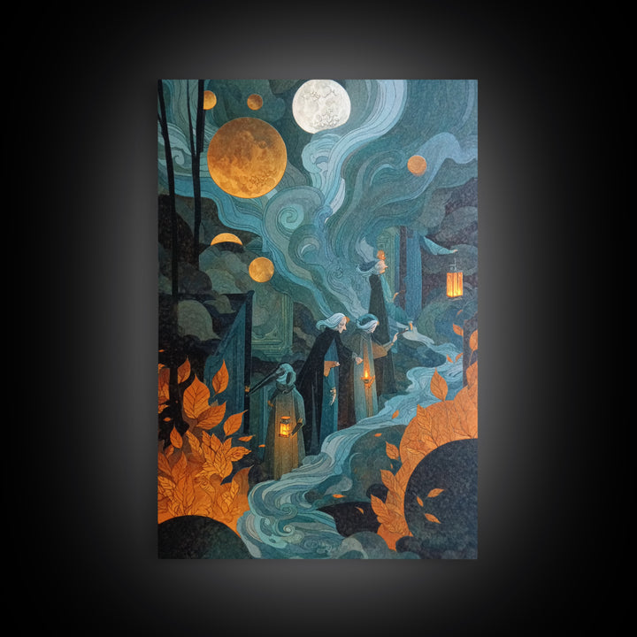 The Witch Astronomical Cabinet - Procession Scene, Dark Fantasy Wall Art, Vertical Wall Art, Canvas Print, Halloween Home Decor