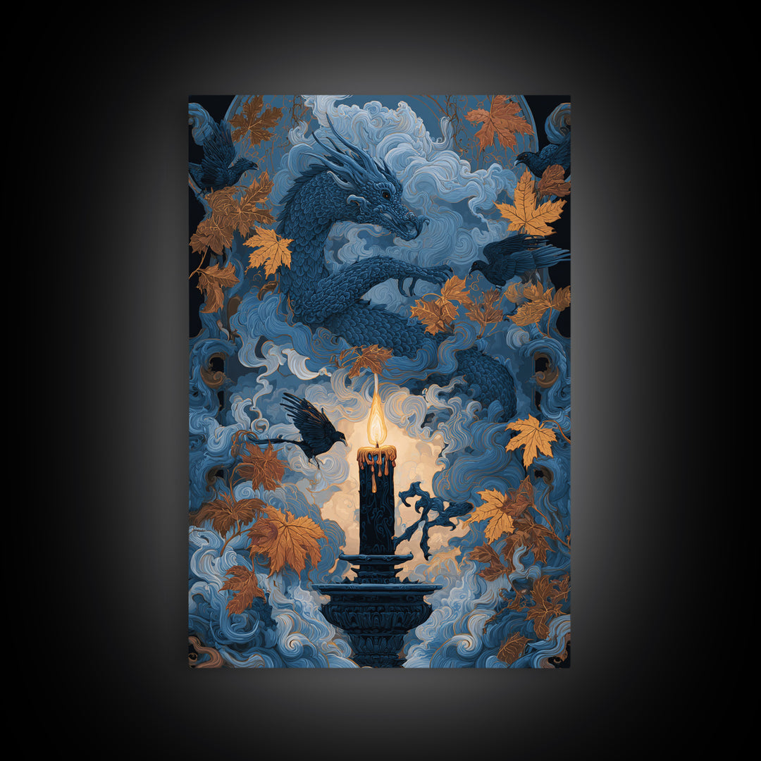 The Candle Smoke Dragon - Icon Portrait, Dark Fantasy Wall Art, Vertical Wall Art, Canvas Print, Halloween Home Decor, Gothic Wall Art