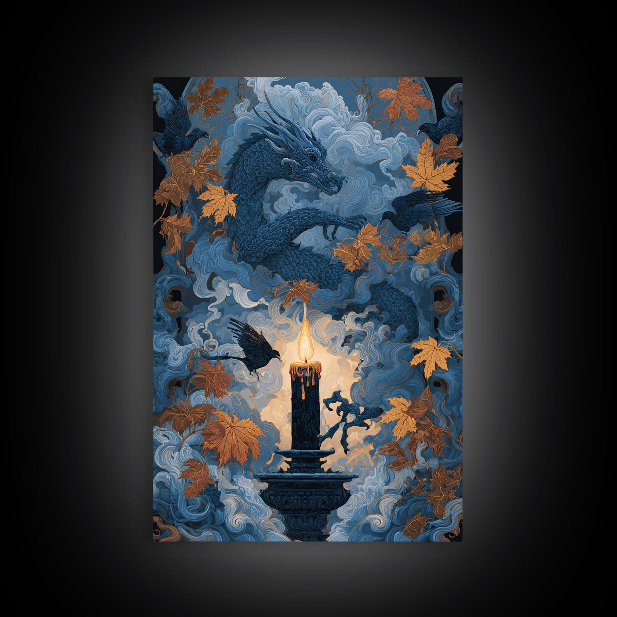 The Candle Smoke Dragon - Icon Portrait, Dark Fantasy Wall Art, Vertical Wall Art, Canvas Print, Halloween Home Decor, Gothic Wall Art