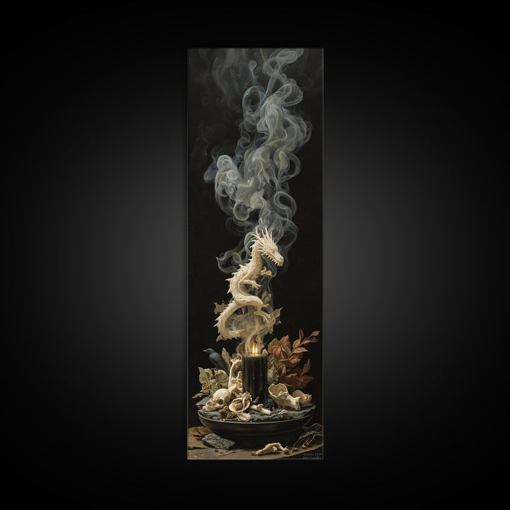 The Candle Smoke Dragon - Occult Still Life, Dark Fantasy Wall Art, Tall Narrow Wall Art, Canvas Print, Halloween Home Decor