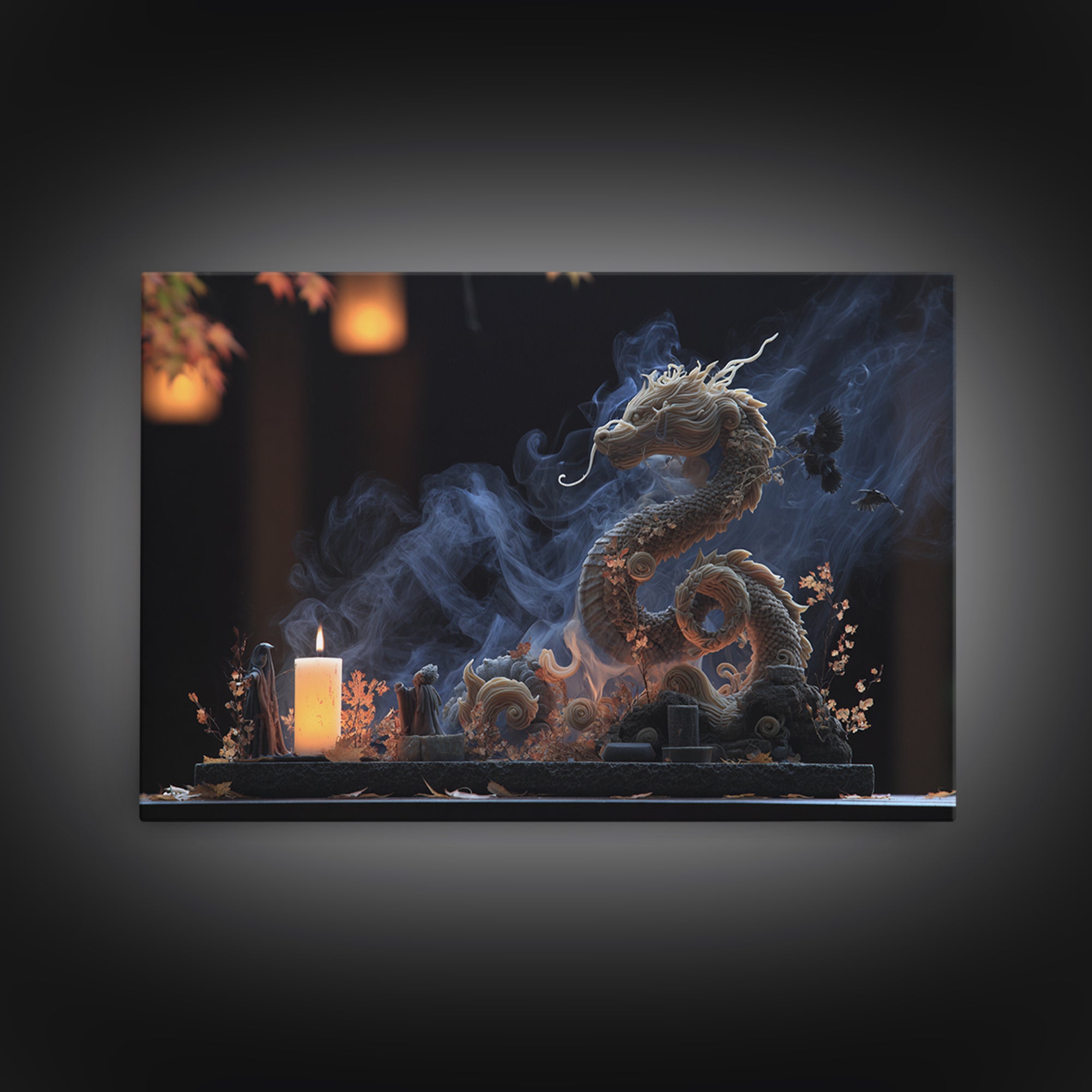 The Candle Smoke Dragon - Procession Scene, Occult Wall Decor, Landscape Wall Art, Canvas Print, Halloween Home Decor, Gothic Wall Art
