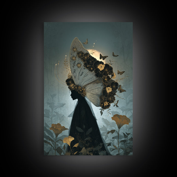 The Mourning Moth Halo - Icon Portrait, Halloween Wall Art, Vertical Wall Art, Framed Canvas Print, Halloween Home Decor, Gothic Wall Art