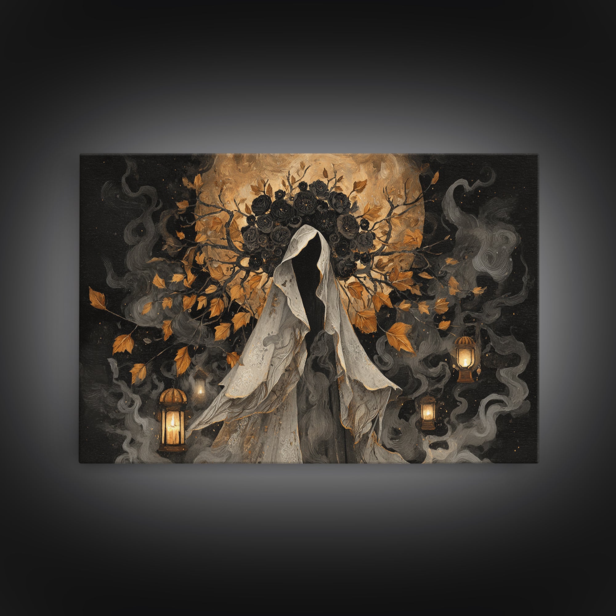 The Mourning Moth Halo - Procession Scene, Dark Fantasy Wall Art, Landscape Wall Art, Canvas Print, Halloween Home Decor, Gothic Wall Art
