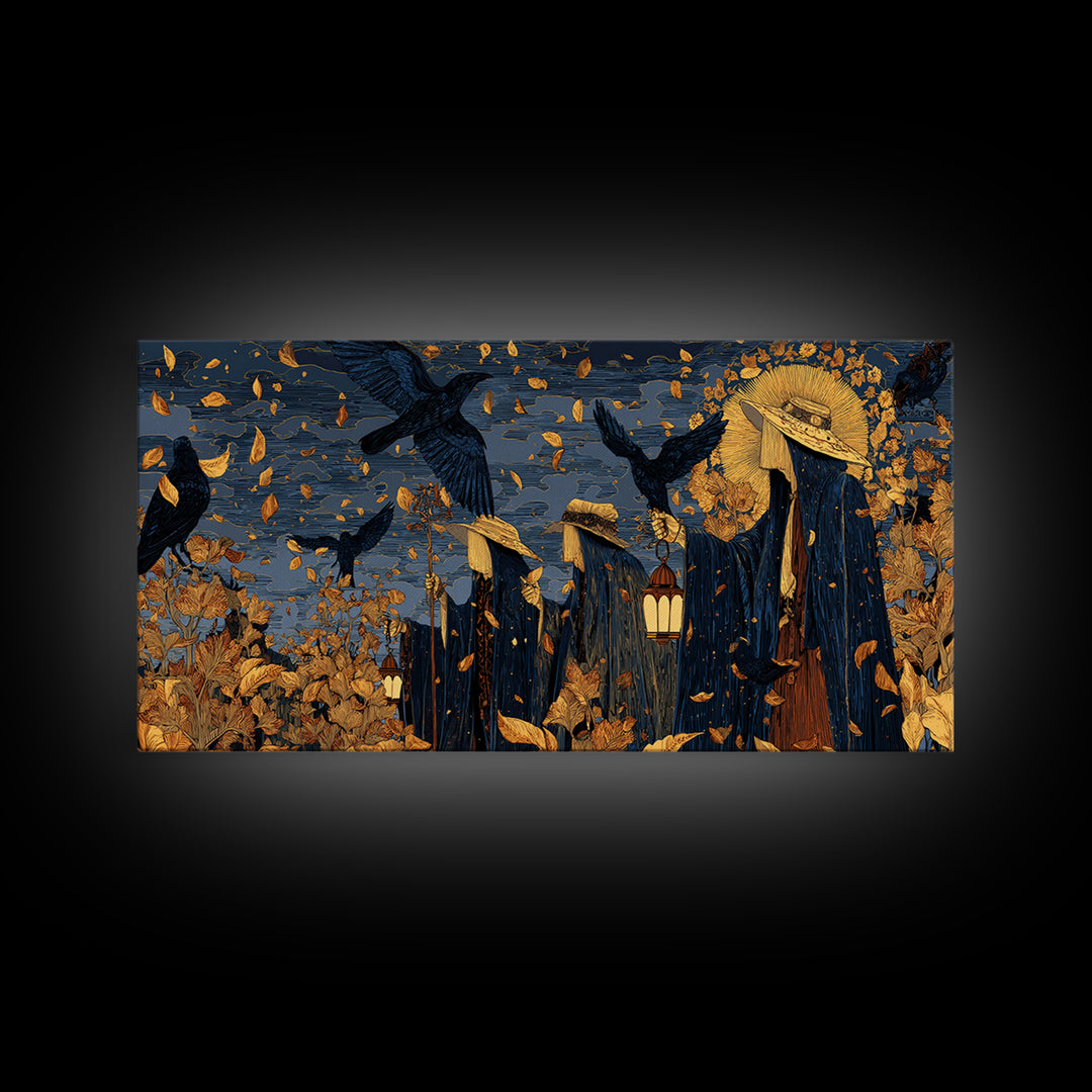 The Mourning Moth Halo - Procession Scene, Gothic Home Decor, Wide Panoramic Art, Canvas Print, Halloween Home Decor, Gothic Wall Art