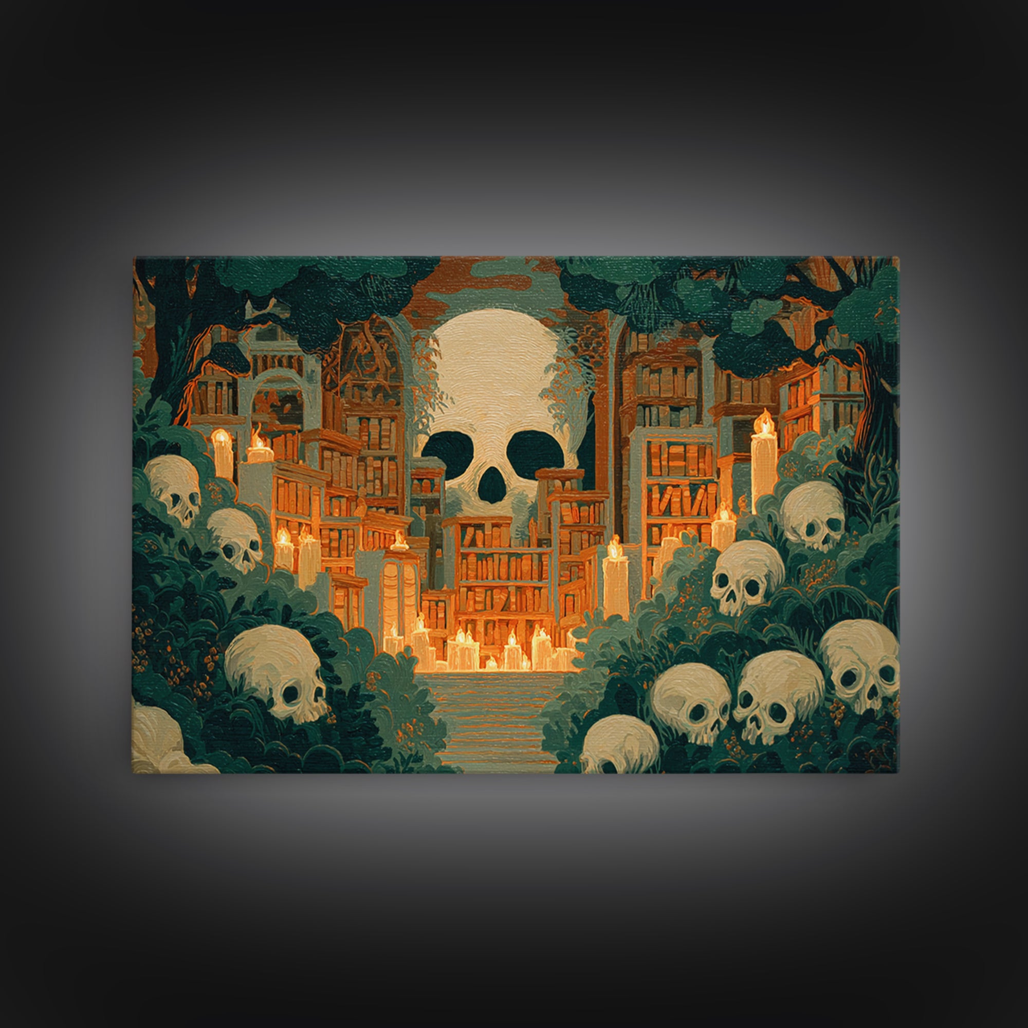 The Catacomb Library - Icon Portrait, Spooky Wall Decor, Landscape Wall Art, Framed Canvas Print, Halloween Home Decor, Gothic Wall Art