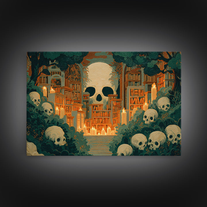 The Catacomb Library - Icon Portrait, Spooky Wall Decor, Landscape Wall Art, Framed Canvas Print, Halloween Home Decor, Gothic Wall Art