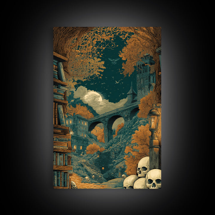 The Catacomb Library - Environmental Panorama, Dark Fantasy Wall Art, Vertical Wall Art, Canvas Print, Halloween Home Decor, Gothic Wall Art