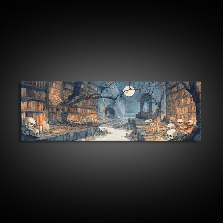 The Catacomb Library - Environmental Panorama, Occult Wall Decor, Extra Wide Wall Art, Canvas Print, Halloween Home Decor, Gothic Wall Art