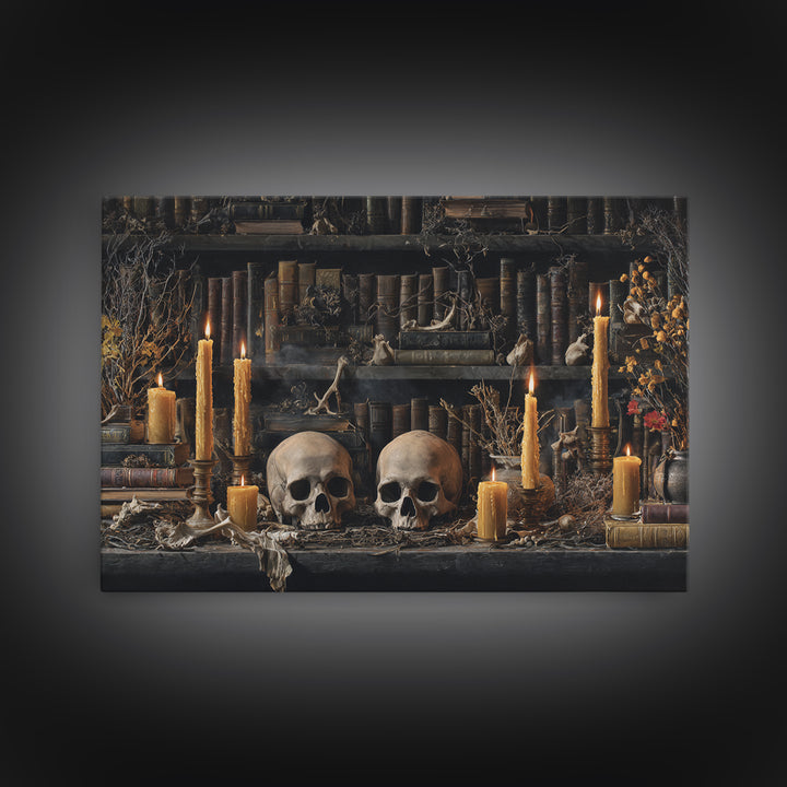 The Catacomb Library - Occult Still Life, Halloween Wall Art, Landscape Wall Art, Framed Canvas Print, Halloween Home Decor, Gothic Wall Art