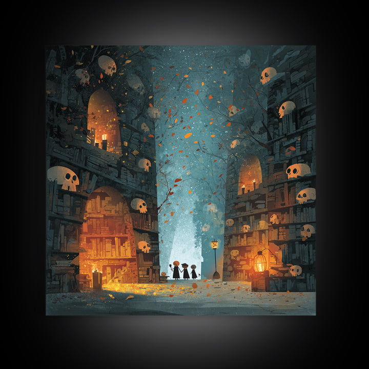 The Catacomb Library - Procession Scene, Dark Fantasy Wall Art, Square Wall Art, Canvas Print, Halloween Home Decor, Gothic Wall Art