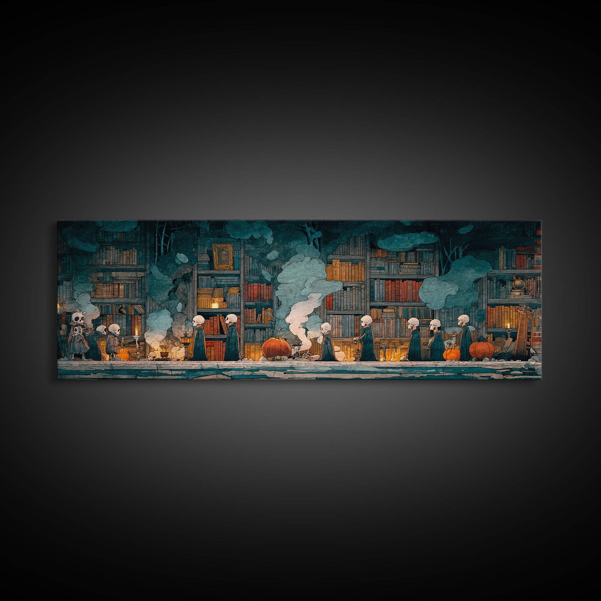 The Catacomb Library - Procession Scene, Occult Wall Decor, Extra Wide Wall Art, Canvas Print, Halloween Home Decor, Gothic Wall Art