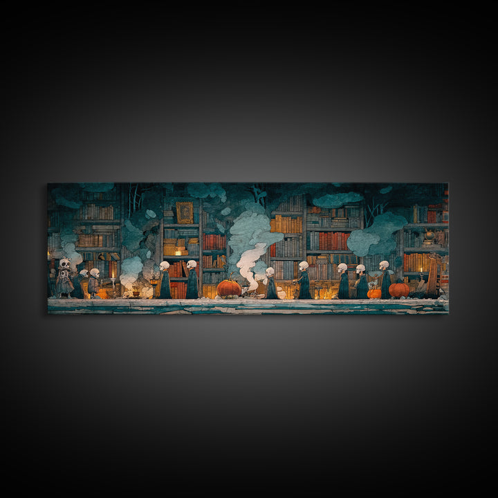 The Catacomb Library - Procession Scene, Occult Wall Decor, Extra Wide Wall Art, Canvas Print, Halloween Home Decor, Gothic Wall Art