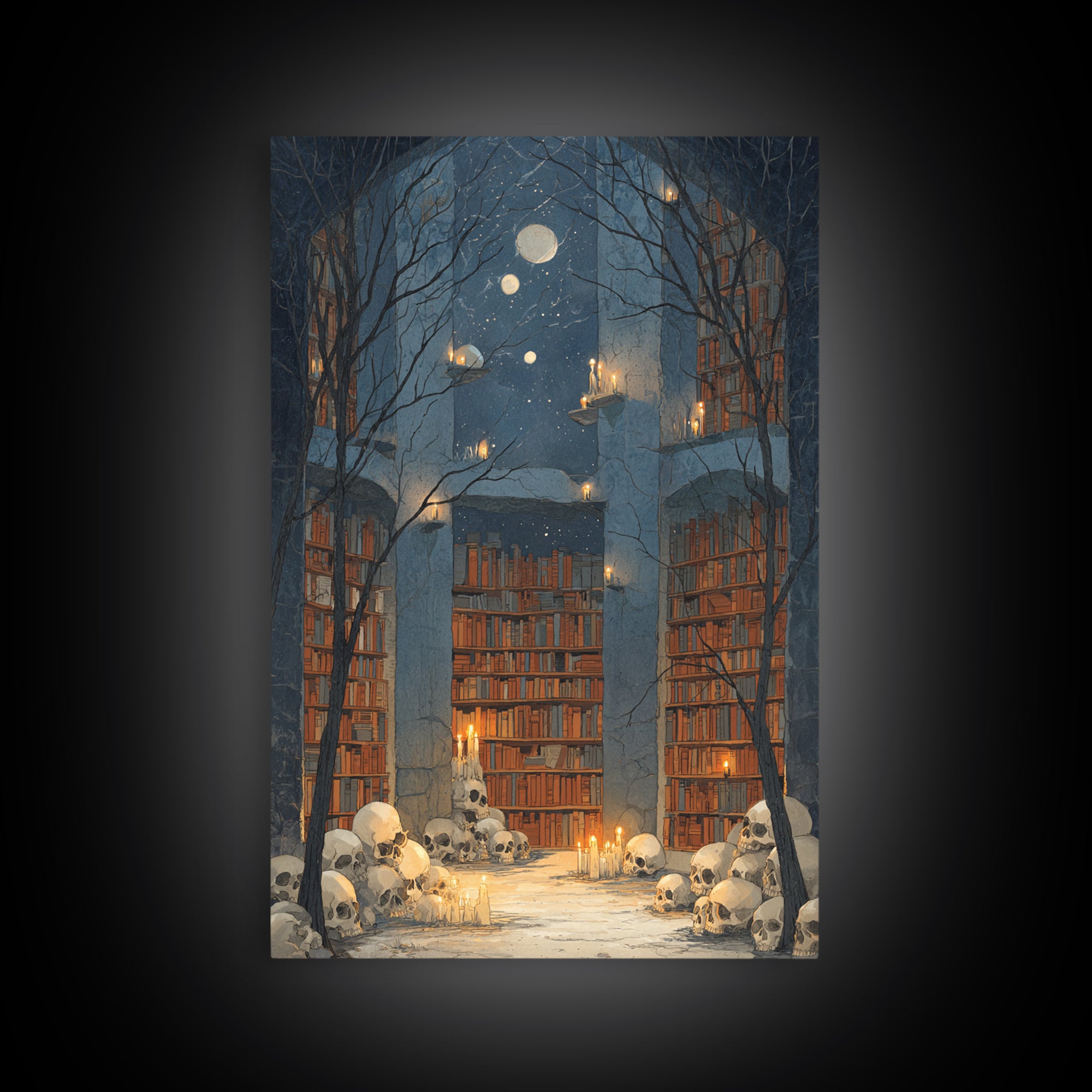 The Catacomb Library - Surreal Celestial Vision, Dark Fantasy Wall Art, Vertical Wall Art, Canvas Print, Halloween Home Decor