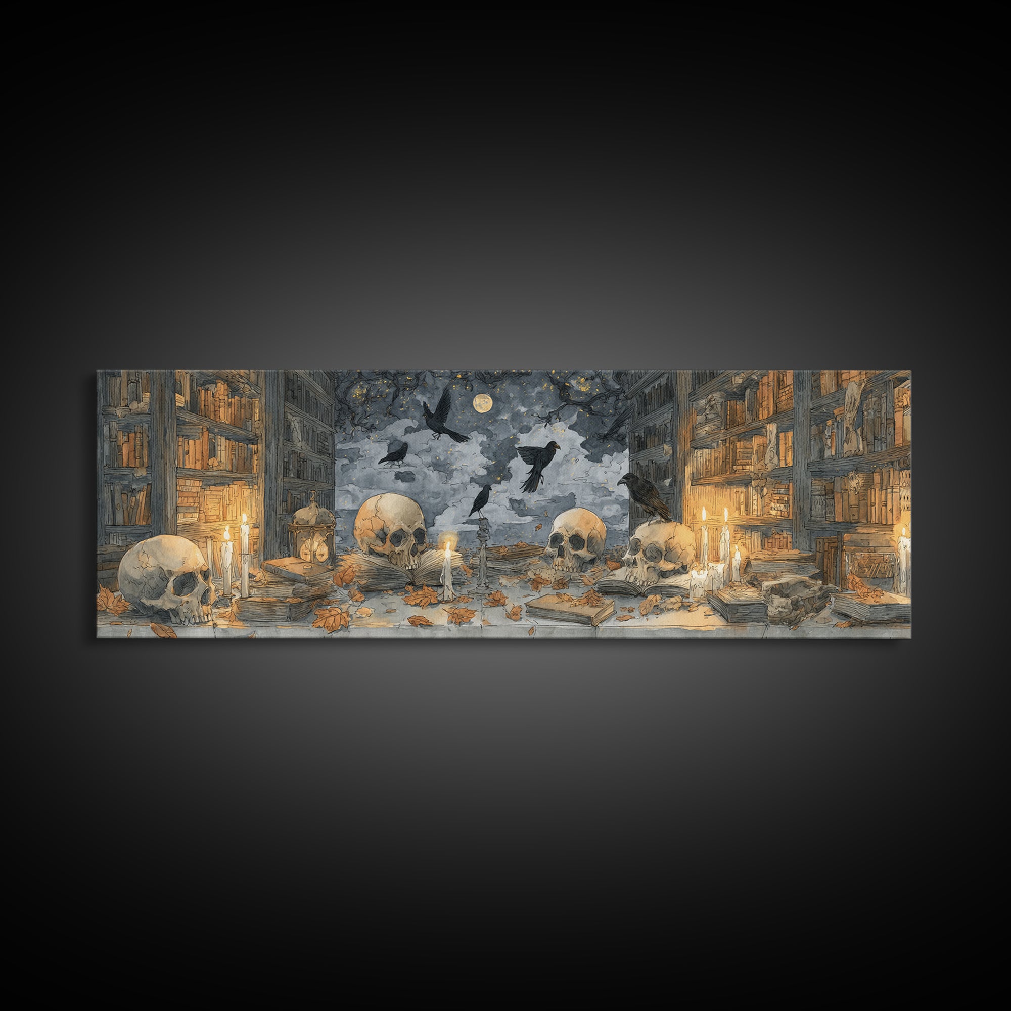 The Catacomb Library - Surreal Celestial Vision, Gothic Home Decor, Extra Wide Wall Art, Canvas Print, Halloween Home Decor, Gothic Wall Art