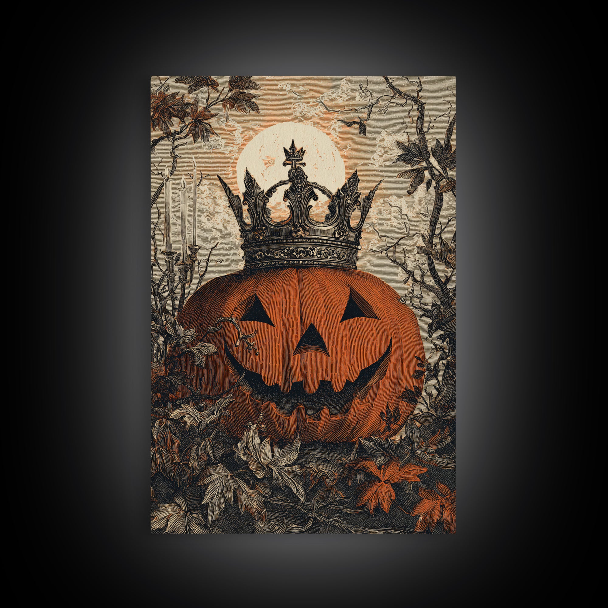 The Jack-O-Lantern Crown Jewels - Icon Portrait, Macabre Halloween Art, Vertical Wall Art, Framed Canvas Print, Halloween Home Decor