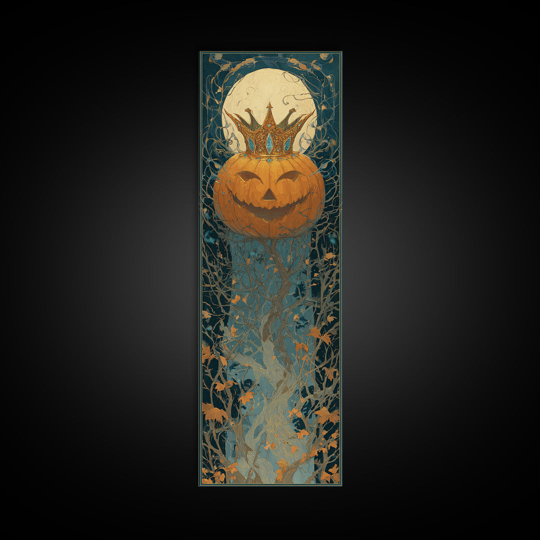 The Jack-O-Lantern Crown Jewels - Icon Portrait, Macabre Halloween Art, Tall Narrow Wall Art, Framed Canvas Print, Halloween Home Decor