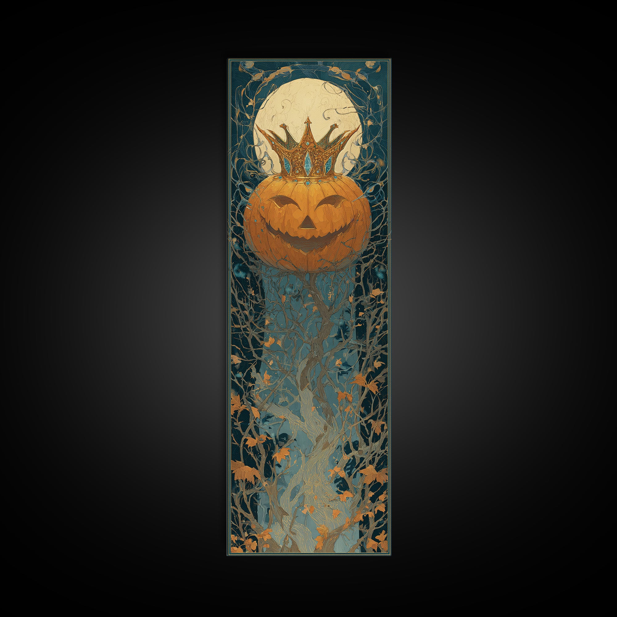 The Jack-O-Lantern Crown Jewels - Icon Portrait, Macabre Halloween Art, Tall Narrow Wall Art, Framed Canvas Print, Halloween Home Decor