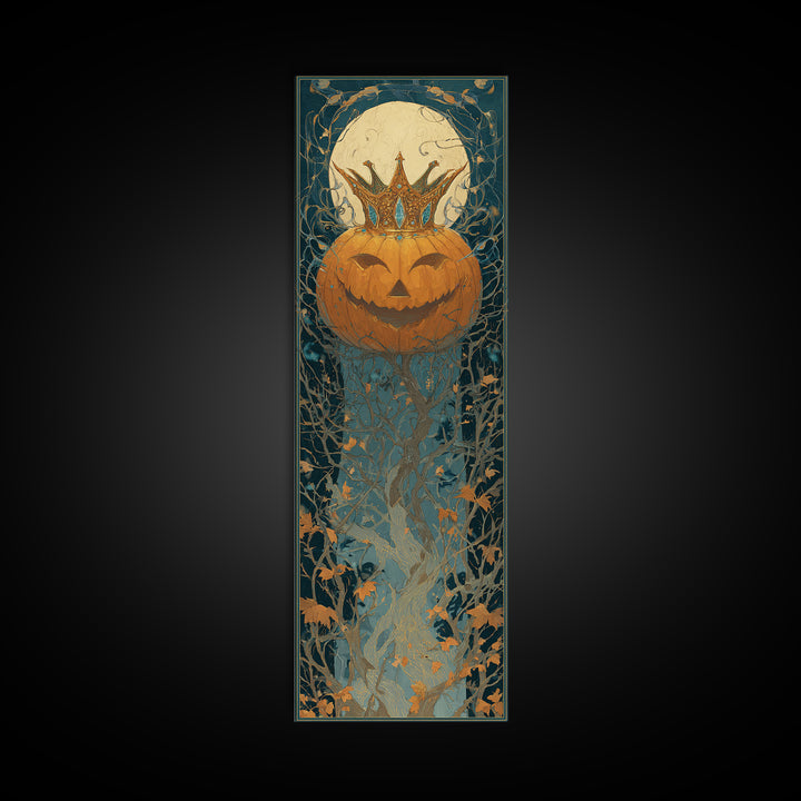 The Jack-O-Lantern Crown Jewels - Icon Portrait, Macabre Halloween Art, Tall Narrow Wall Art, Framed Canvas Print, Halloween Home Decor