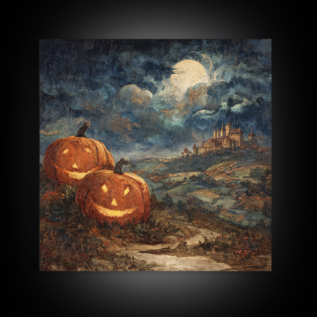The Jack-O-Lantern Crown Jewels - Environmental Panorama, Occult Wall Decor, Square Wall Art, Canvas Print, Halloween Home Decor