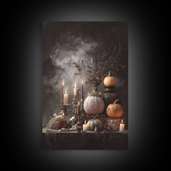 The Jack-O-Lantern Crown Jewels - Occult Still Life, Gothic Home Decor, Vertical Wall Art, Canvas Print, Halloween Home Decor