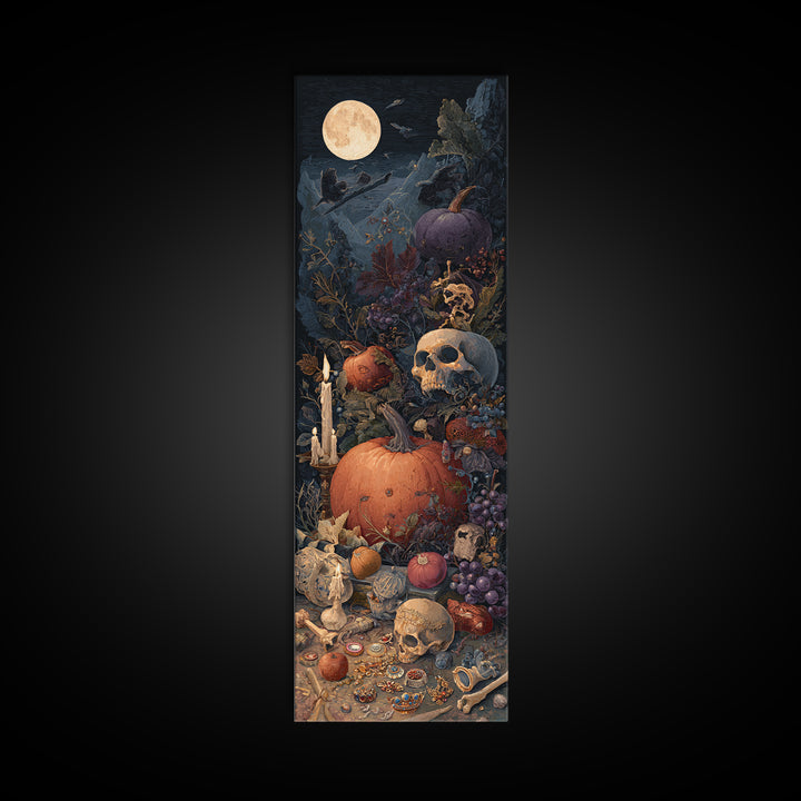 The Jack-O-Lantern Crown Jewels - Occult Still Life, Macabre Halloween Art, Tall Narrow Wall Art, Framed Canvas Print, Halloween Home Decor