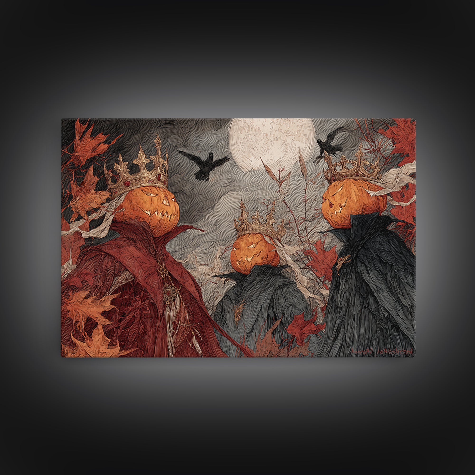 The Jack-O-Lantern Crown Jewels - Procession Scene, Dark Fantasy Wall Art, Landscape Wall Art, Canvas Print, Halloween Home Decor